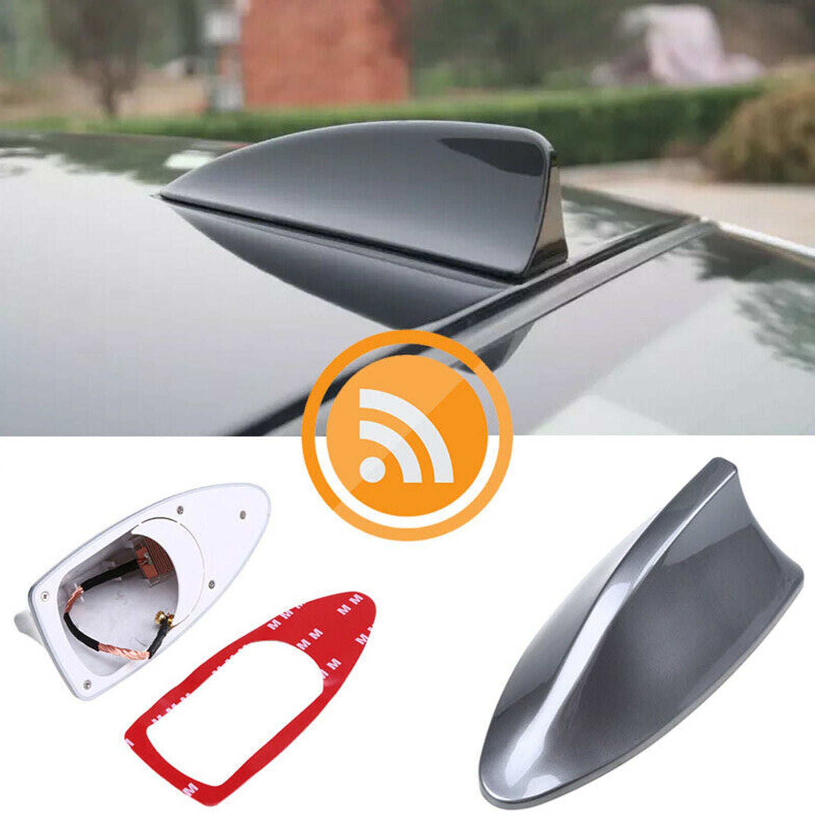 Grey Car Shark Fin Roof Antenna Aerial Mast FM/AM Radio Signal Decor Universal