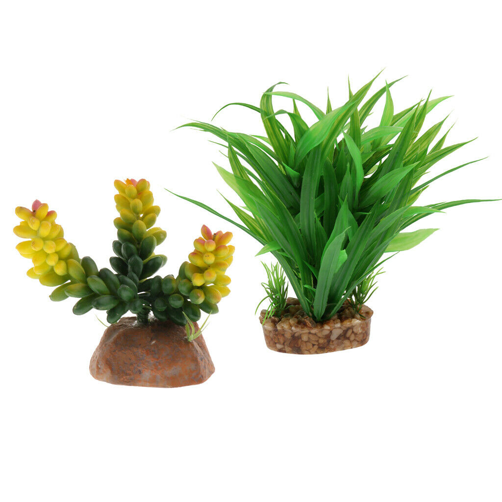 Set of 2, Natural Looking -Artificial Bamboo Leaves & Succulent Aquarium Plant