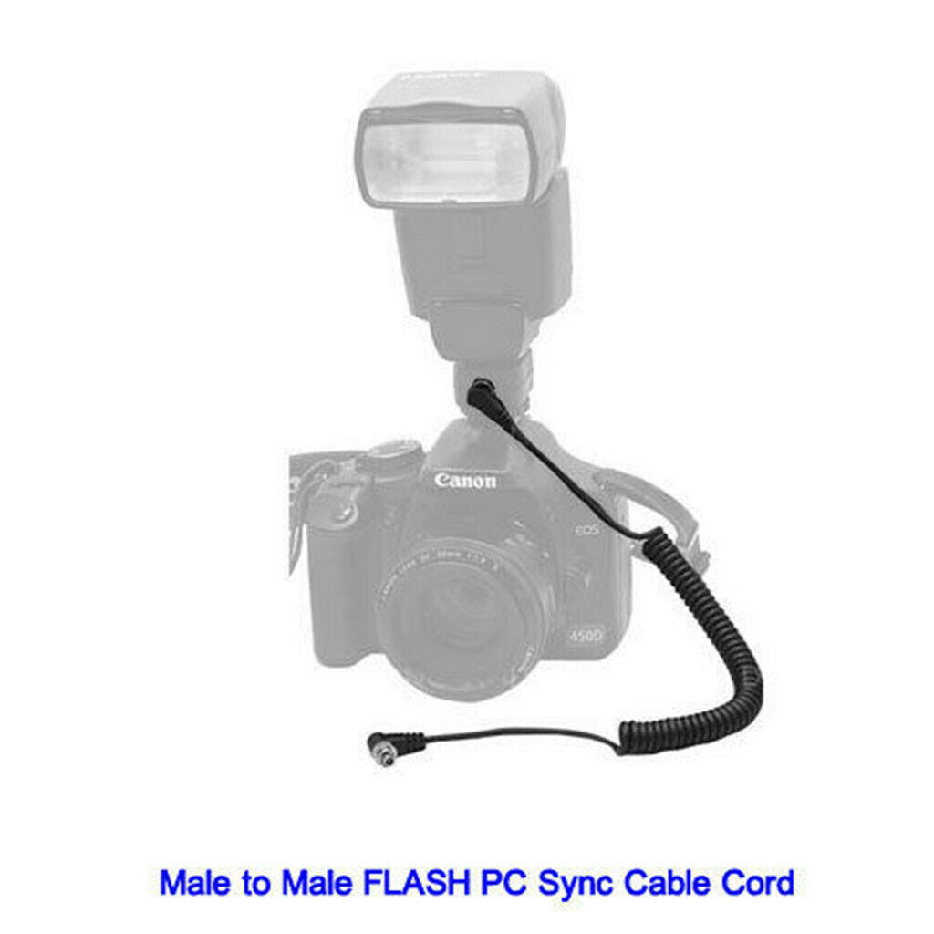 Male to Male Flash PC Sync Cable with Screw Lock for Canon Nikon 1m/3.3ft