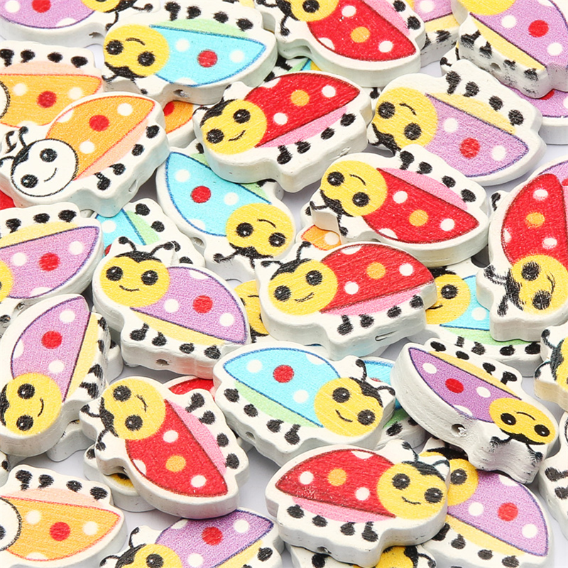 50X Mixed Ladybug Wood Bead Loose Spacer Bead Jewelry Making Bracelet Necklace