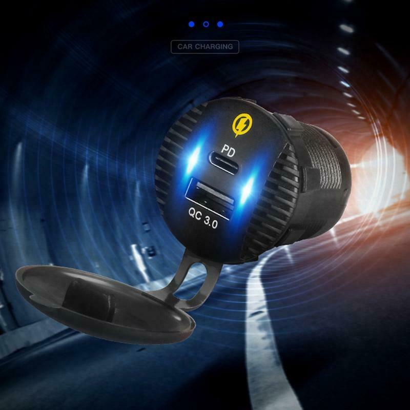 4in1 12V Car QC3.0 USB Type C PD Fast Charger Socket Panel LED Voltmeter Switch