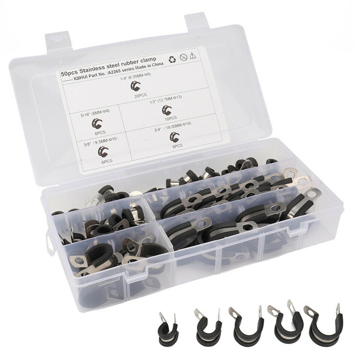 50pcs Metal  Cable Clamps Assortment Kit 5 Size 1/4"  5/16"  3/8"  1/2"  3/4"