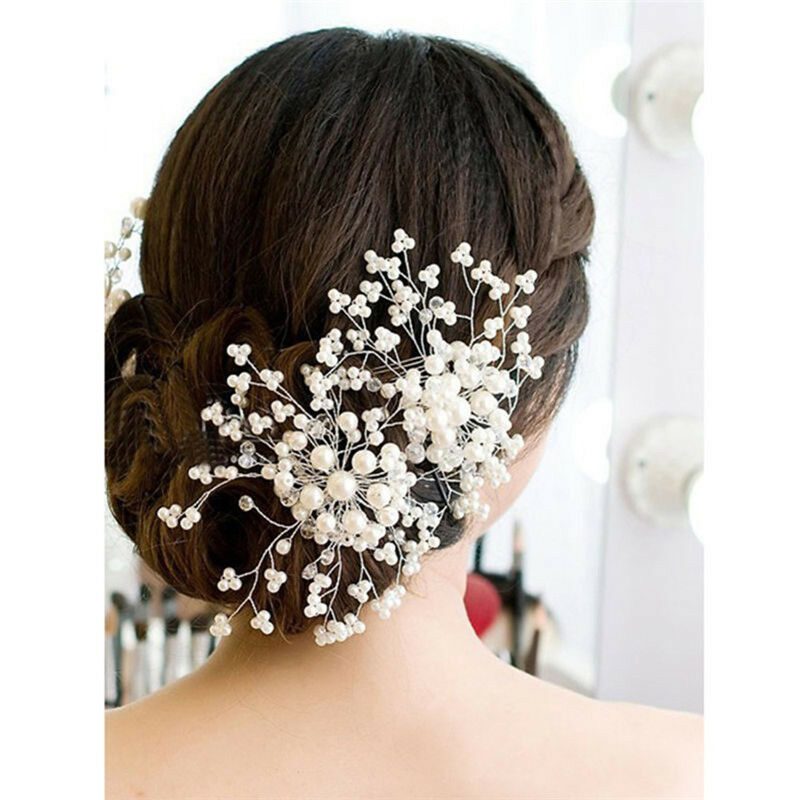 Flower Wedding Hair Pins Bridesmaid Crystal Diamante Pearls Bridal Clips G.l8
