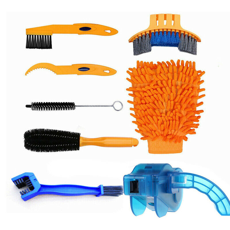 8PCS Bicycle Cleaning Kit Precise Clean Brush Tool Set+Bike Chain Scrubber Glove