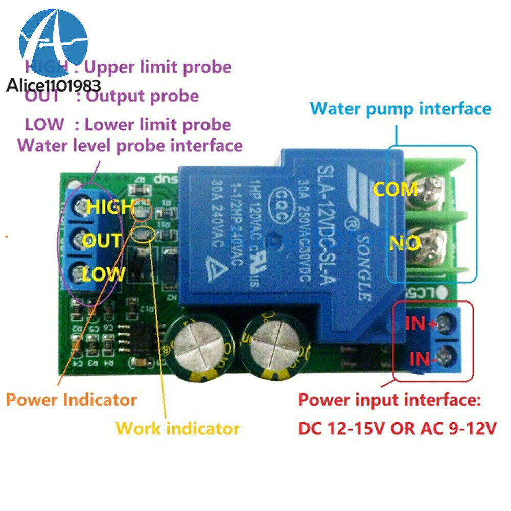 30A DC12V High Power Water Level Automatic Controller Liquid Sensor Relay Switch