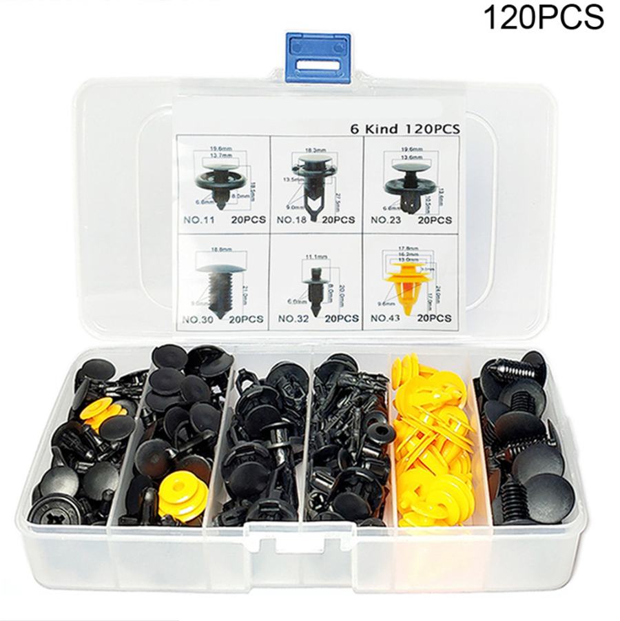 120Pcs Mixed Auto Car Fastener Clips Bumper Fender Trim Plastic Rivet Door Panel