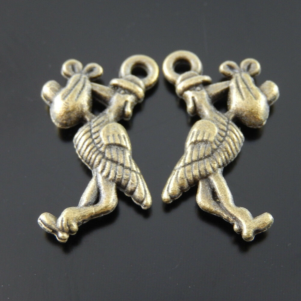 35 pcs Antiqued Bronze Stork Bird Alloy Charm Pendant Jewelry Craft 25*11*3mm