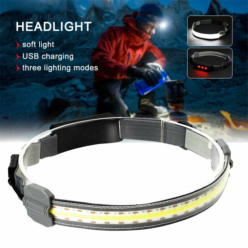 USB Rechargeable COB-LED Headlamp Headlight Lightweight Head Torch 3 Modes