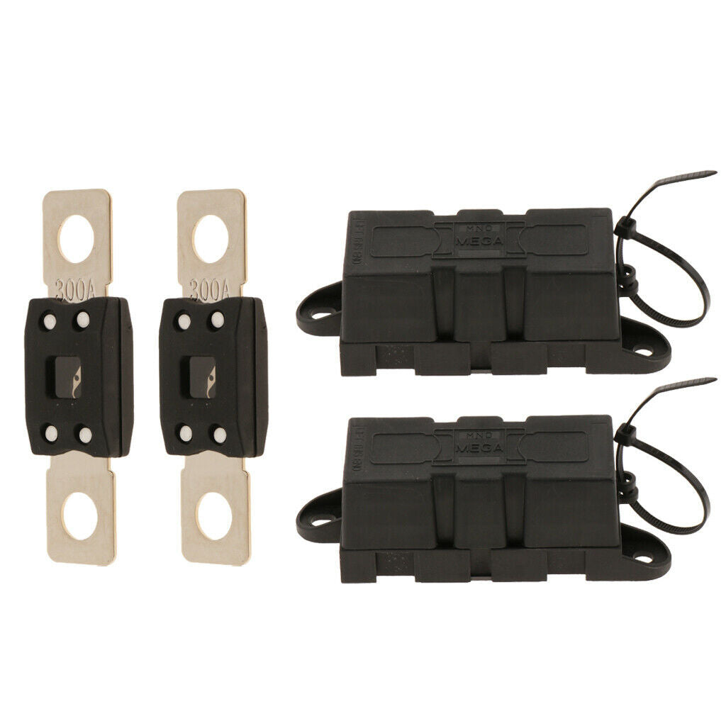 Pair of 2 Bolt Down Auto Fuse Holder with MEGA Fuse 300A Set for