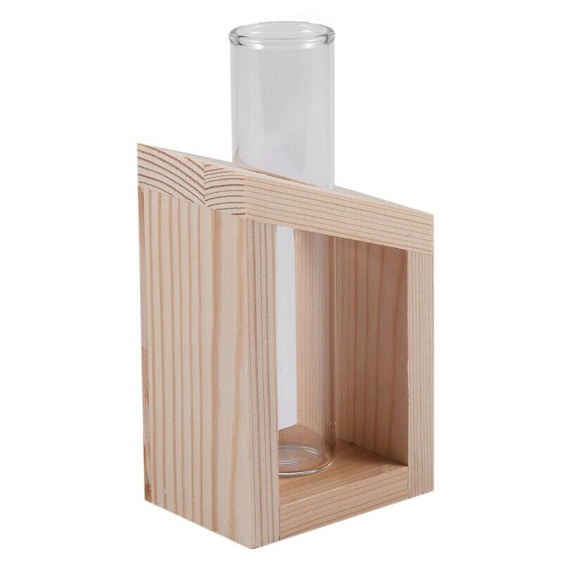 Crystal Glass Test Tube Vase in Wooden Stand Flower Pots for Hydroponic PlantsI1