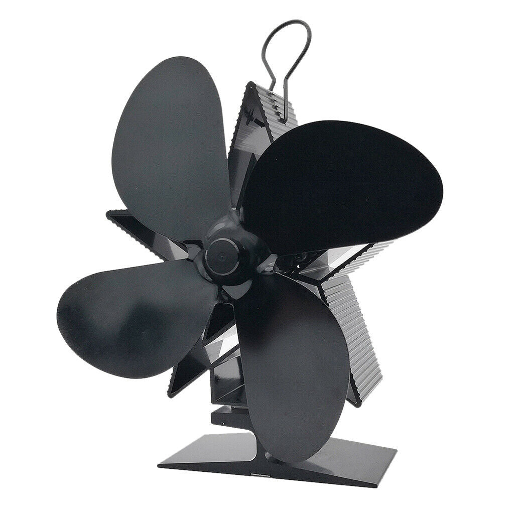 Silent 4 Blade Heat Powered Stove Fan for Wood Log Burner Fireplace Black