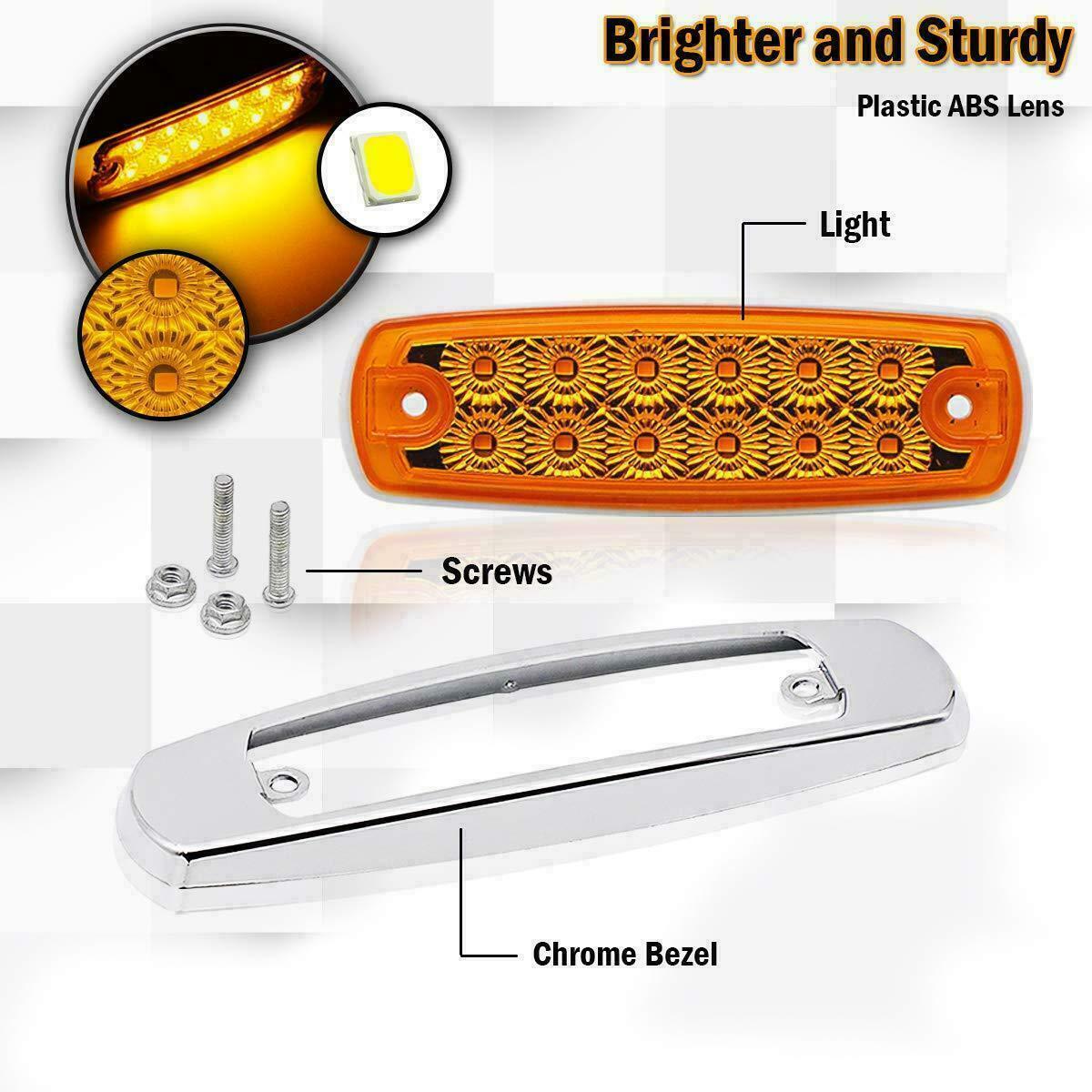 20pcs Amber Side Marker Lights Clearance 12 LED Truck Trailer For Peterbilt 12V