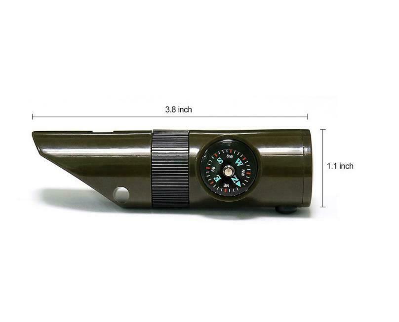 7in1Outdoor Lifesaving Whistle Compass Thermometer LED Flashlight Fire Magnifier
