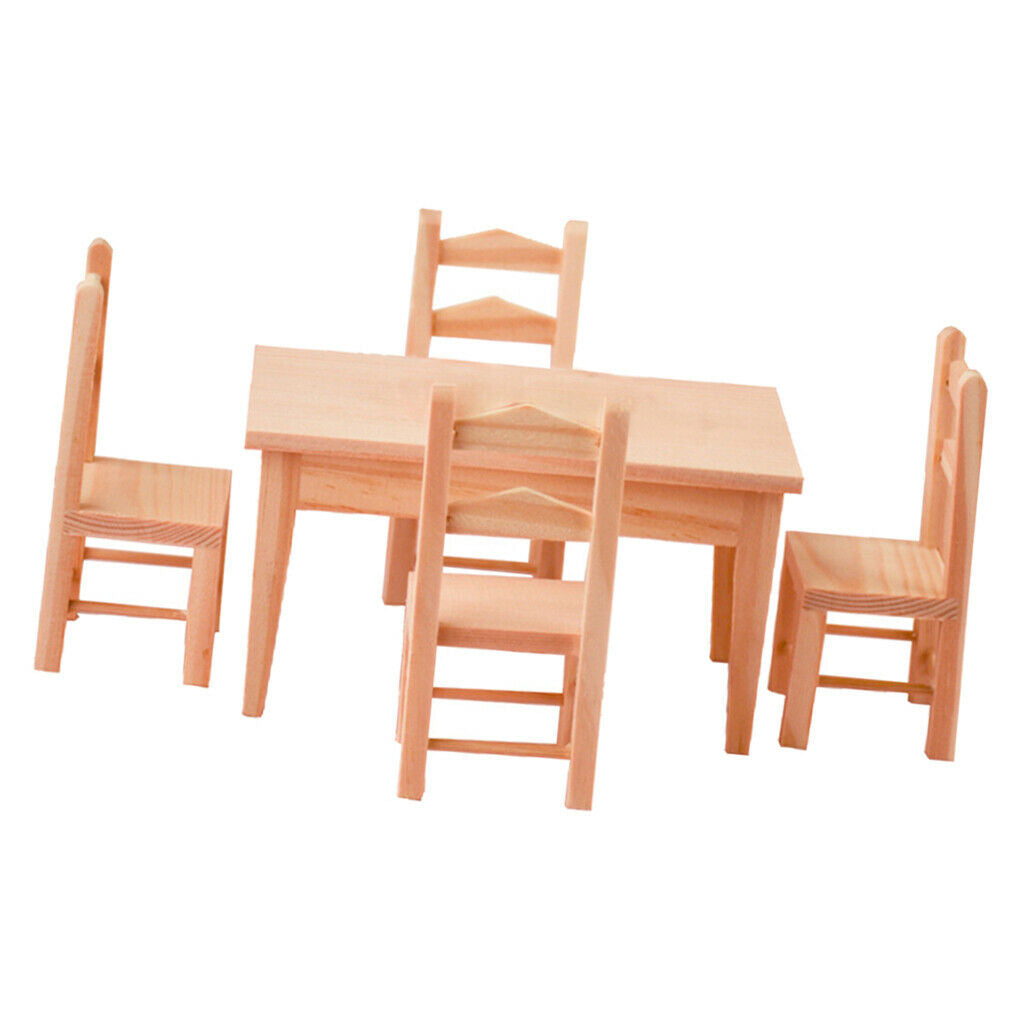 1/12 Simulation Furniture Natural Wooden Dining Table And Chairs Scene Decor