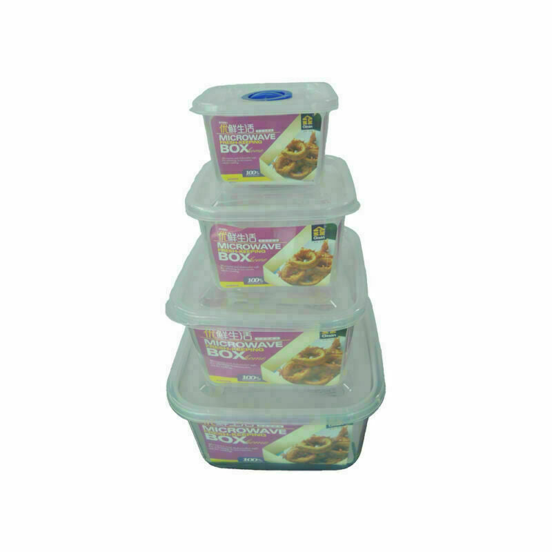 4PCS Square Lunch Box Plastic Food Storage Container Microwave Keeping Fresh Box