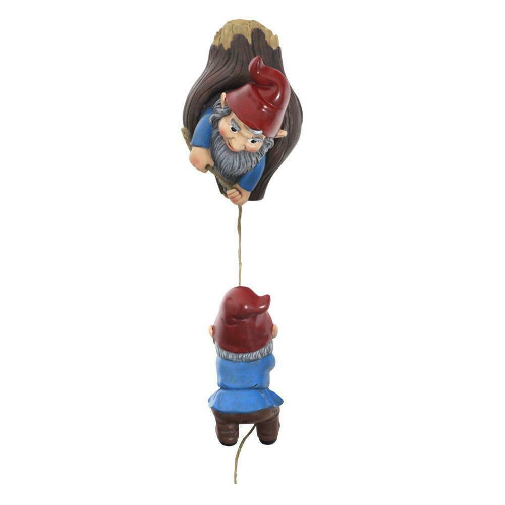 Garden Sculpture Cartoon Dwarf Climbing Tree Hanging Ornaments Tree Decor .