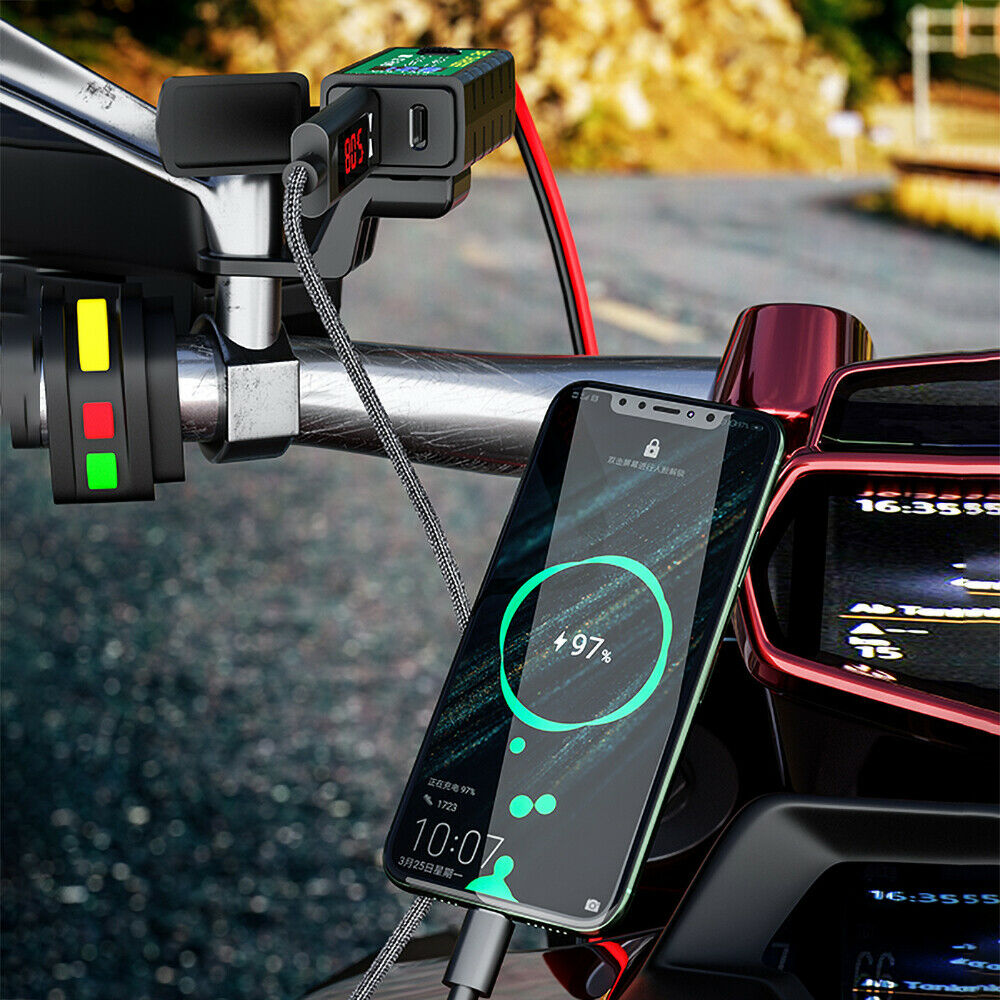 Motorcycle USB Charger SAE to USB Adapter With Voltmeter & ON/Off Switch 30W