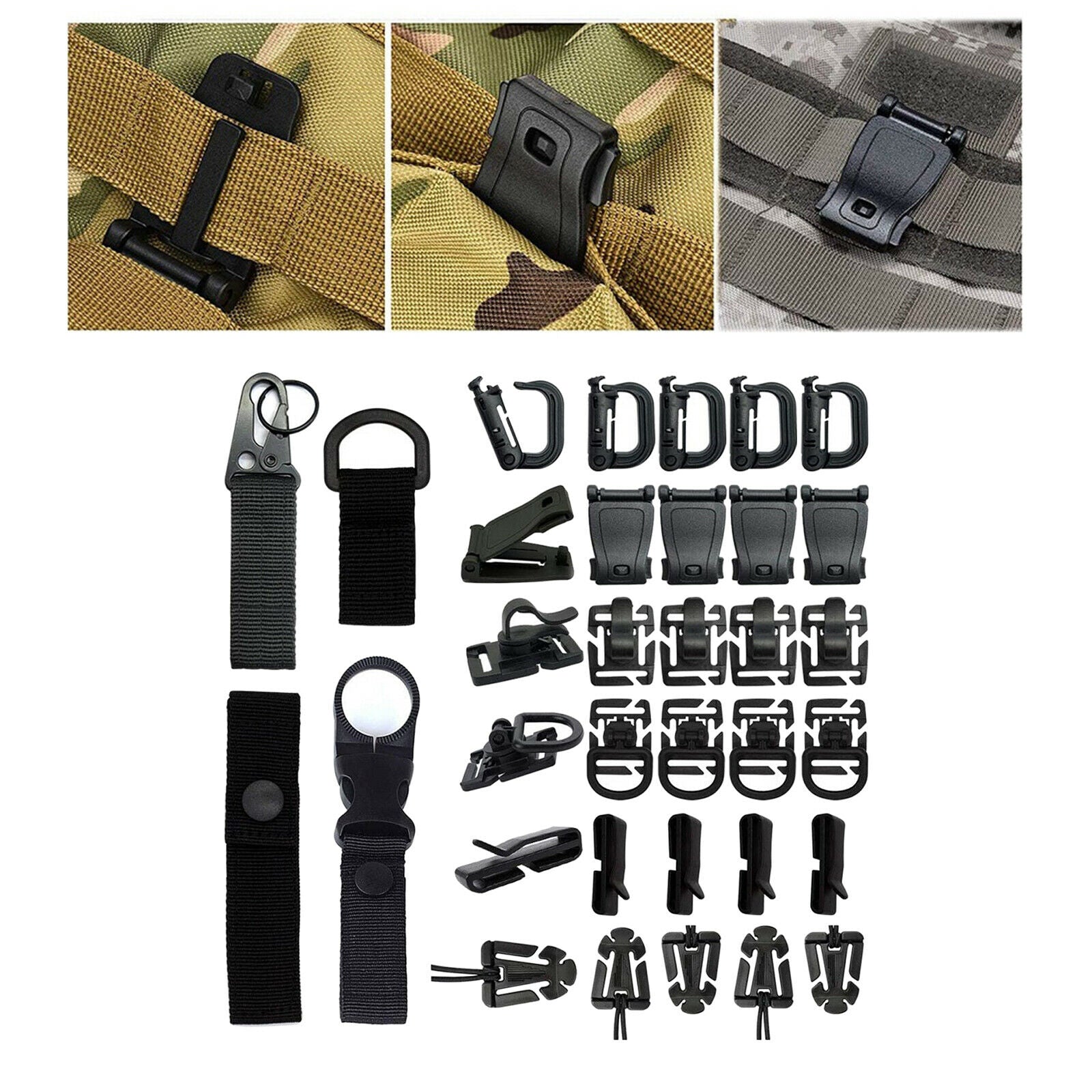 Kit of 35 Molle Attachments for Webbing Key Ring 360 Rotation Gear Clip