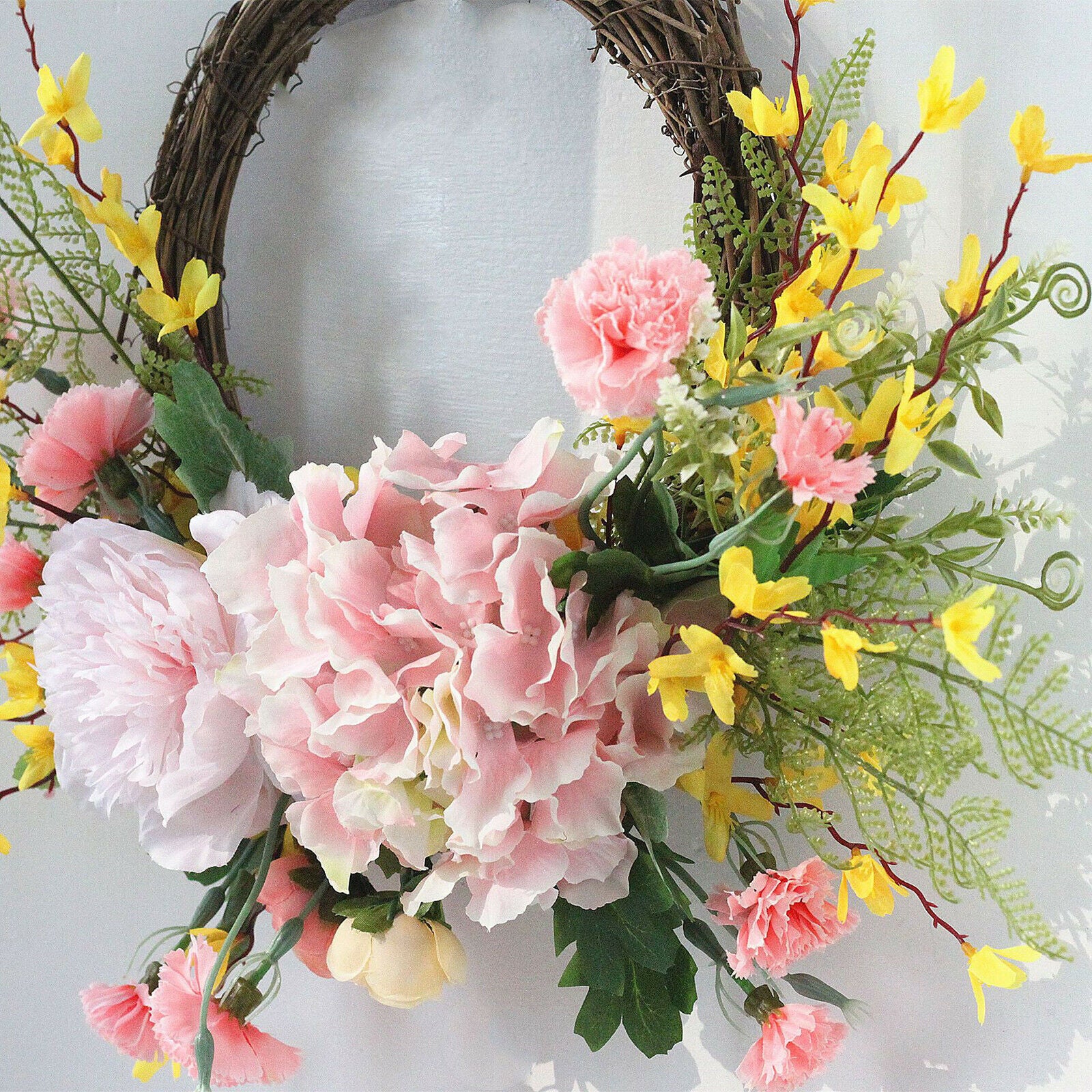 20cm Round Artificial Carnation Wreath Spring Flower Garland Wedding Decor