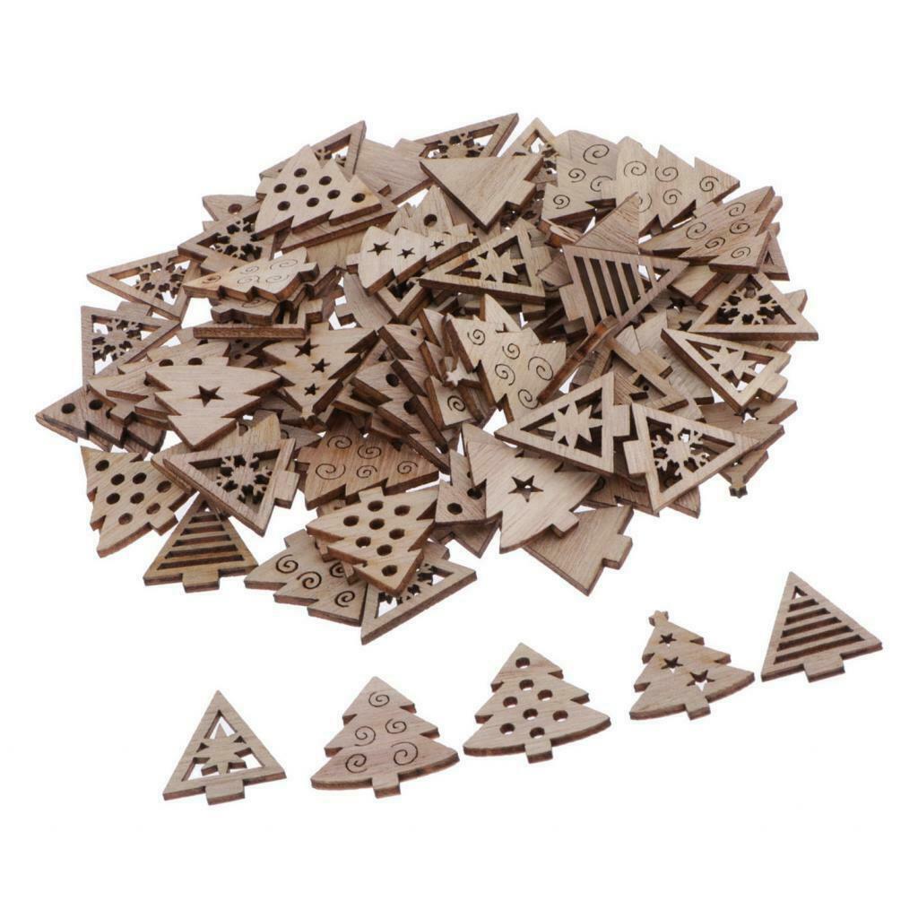 100 Pack Natural Wooden Embellishment Christmas Tree Wood Shapes Craft Pieces