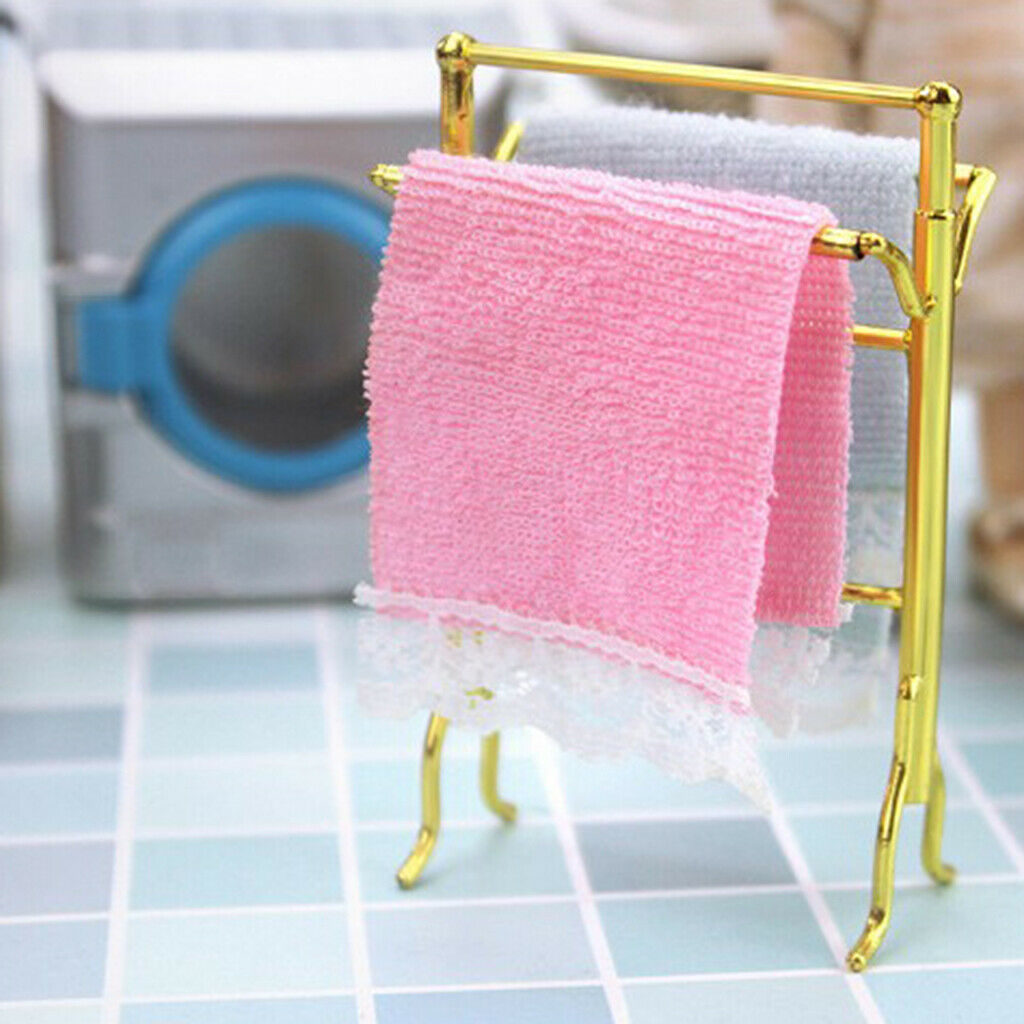1:12 Scale Metal Free-Standing Hand Towel Drying Rack with 2 Towels for
