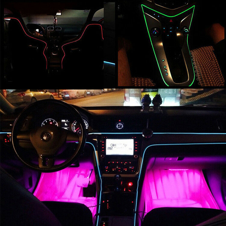6M RGB Multi-color Adjusting Auto Car LED EL Strip Light Interior Kit Bluetooth