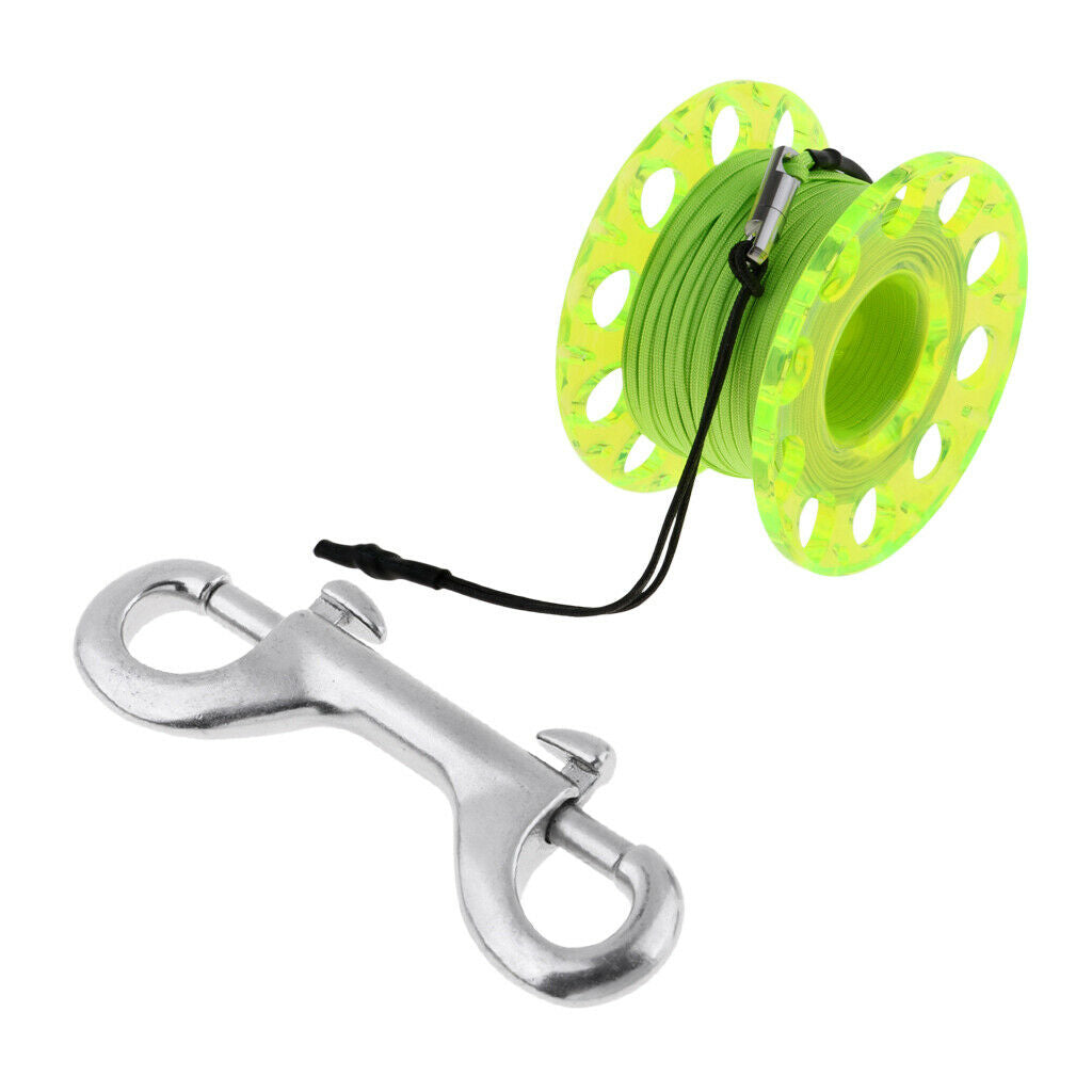 Scuba Diving Finger Reel Guide Spool 30m Line Dual Ended Bolt Snap Yellow