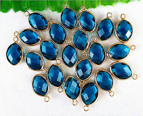 50Pcs 16x10x5mm Faceted Wrapped Blue Titanium Crystal Olivary Pendant Bead HH812