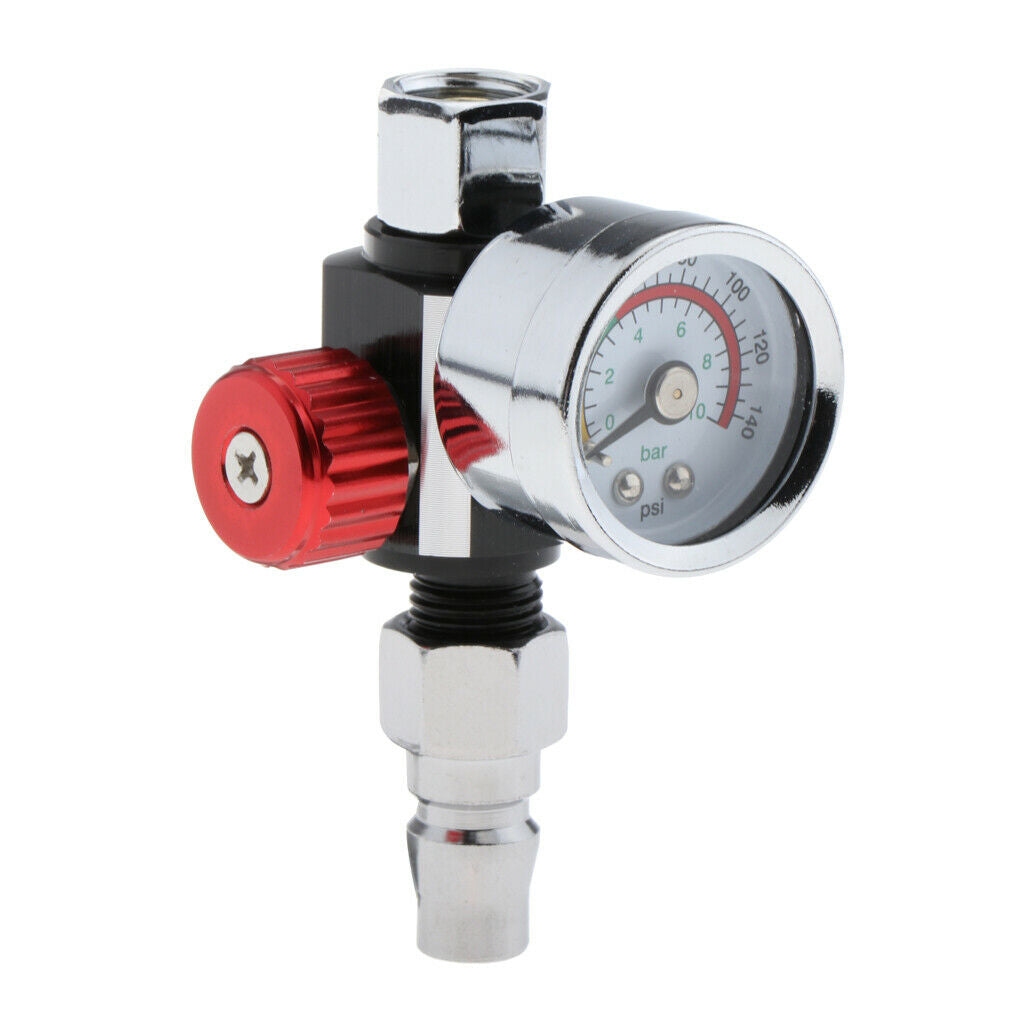 Universal Metal Spray Gun Regulator Adjustment Valve with Pressure Gauge NEW