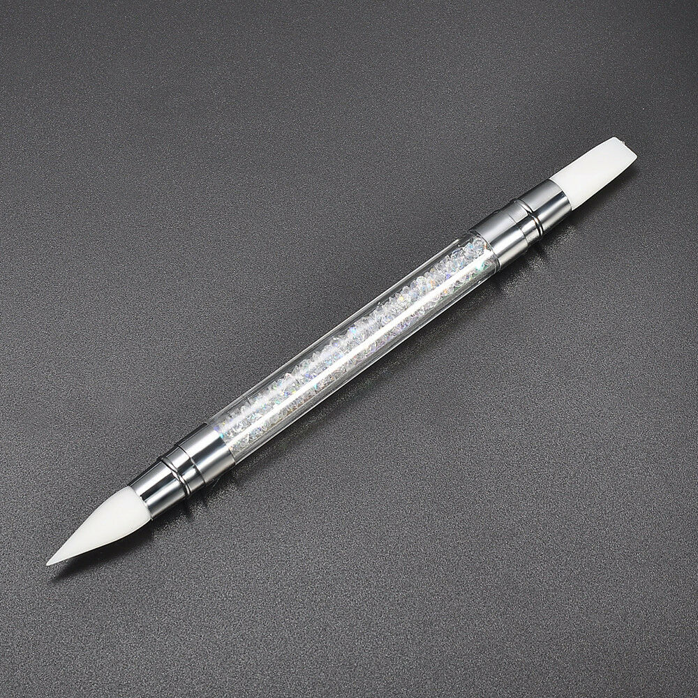 DIY Double Way Rhinestone Nail Art Brush Pen Silicone Head Carving Dotting Tool