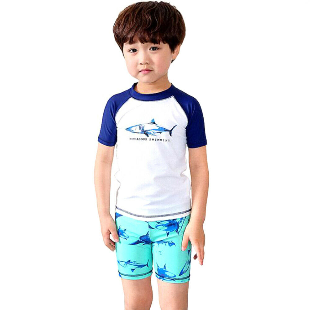 Kids Boy Baby 3pcs Swimwear Swimsuit Bathing Suit T-Shirt+Shorts+Cap Outfits Set