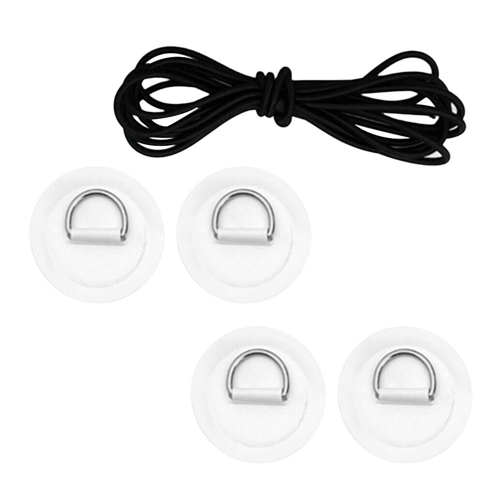 2X D Ring Pad Patch Boat Deck Bungee Rope Kit for Stand Up Paddle Board White