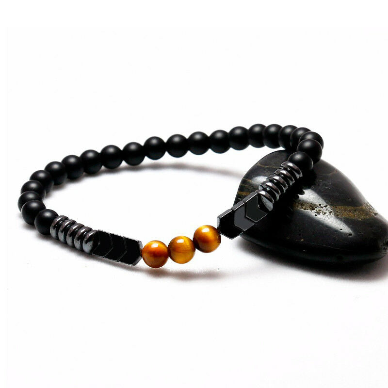 Natural Matte Onyx Bead Hematite Arrow Tiger Eye Stone Energy Bracelet Men Women