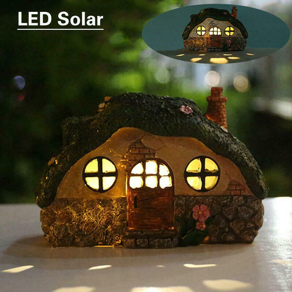 Solar Powered LED Lawn Yard Light Decor Fairy House Statue Outdoor Garden Decor