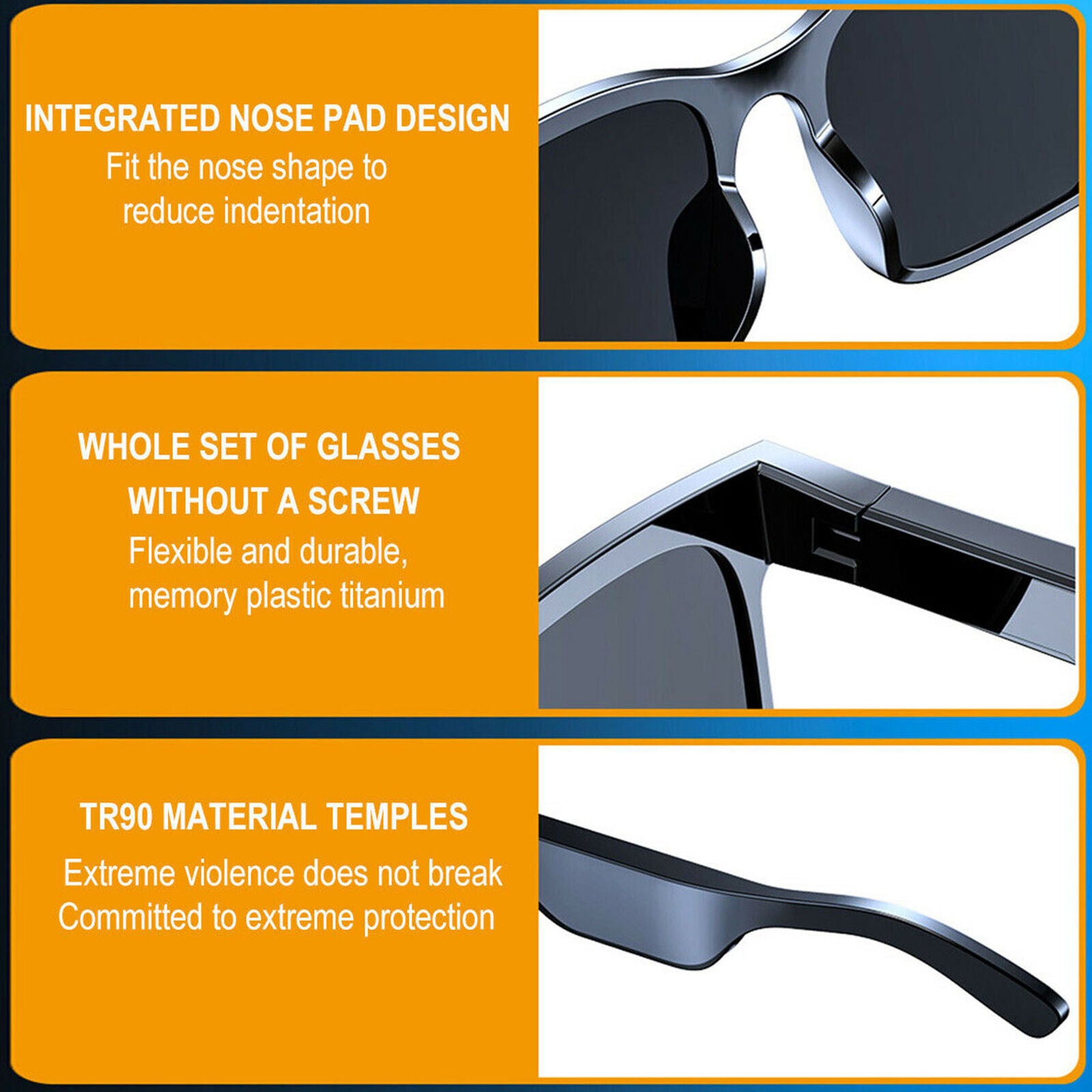 Glasses Headset Sunglasses Headphone Stereo Earphone+Mic Bluetooth 5.0 Wireless