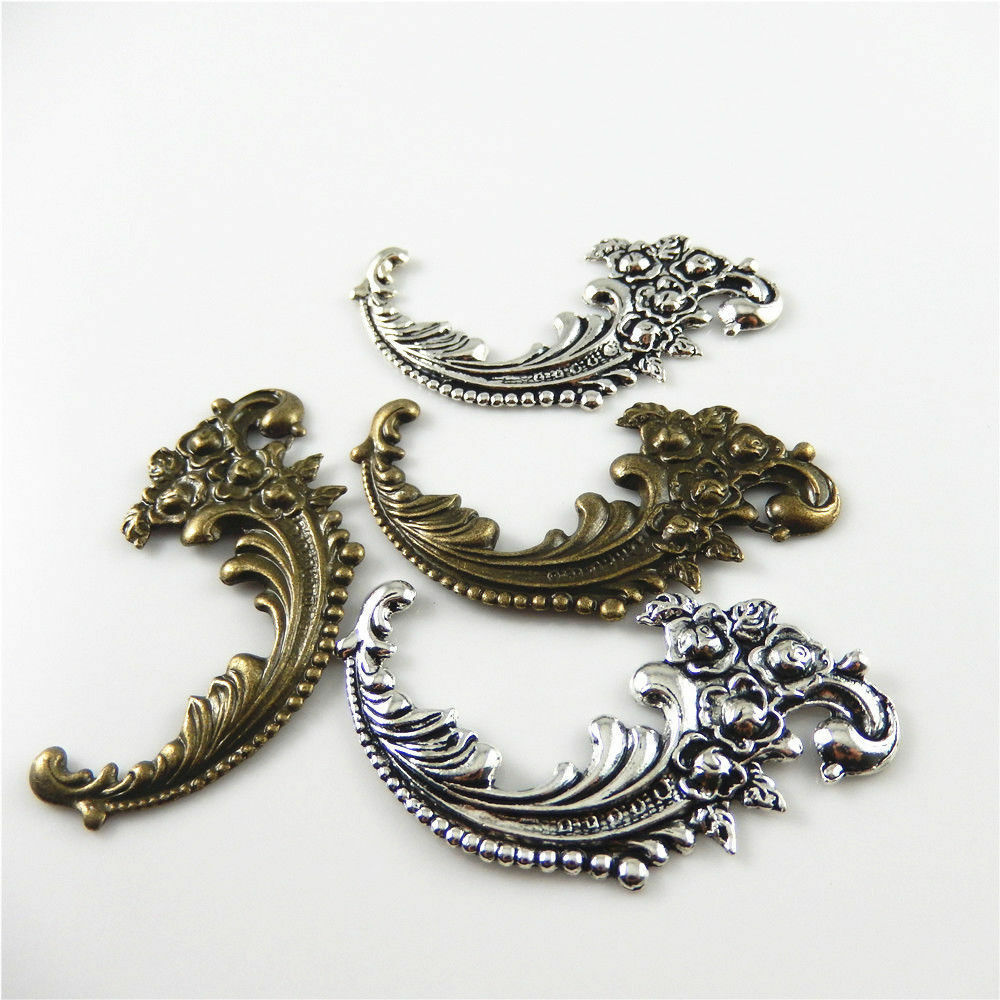 4 Assorted Retro Phoenix Tail Charm Floral Alloy Pendant Jewelry Craft 63x40x2mm