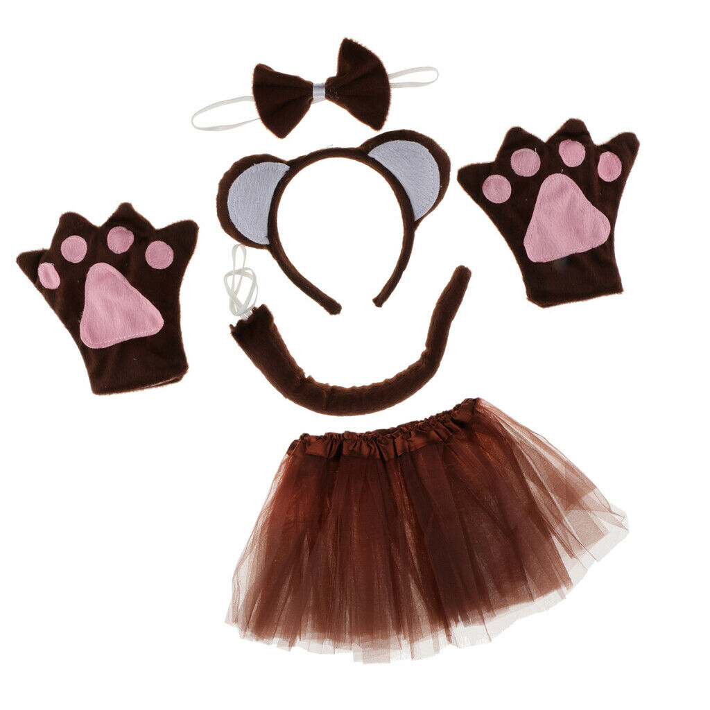 5pcs/Set Monkey Headband Bow Tie Tail Paws Tutu Skirt Fancy Dress Up Set