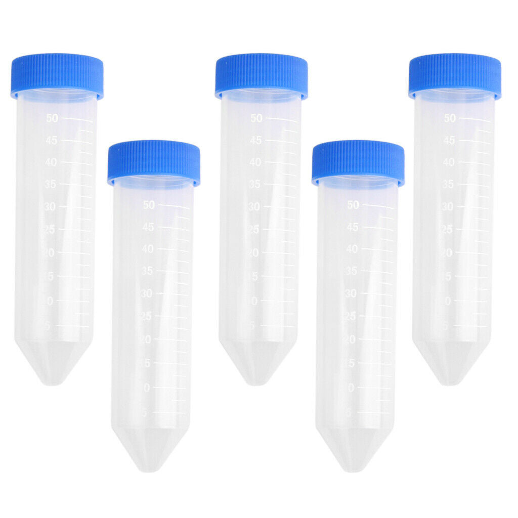 4X 5pcs 50ml Plastic Graduated Cylinder Centrifuge Tube Laboratory Test w/ Caps