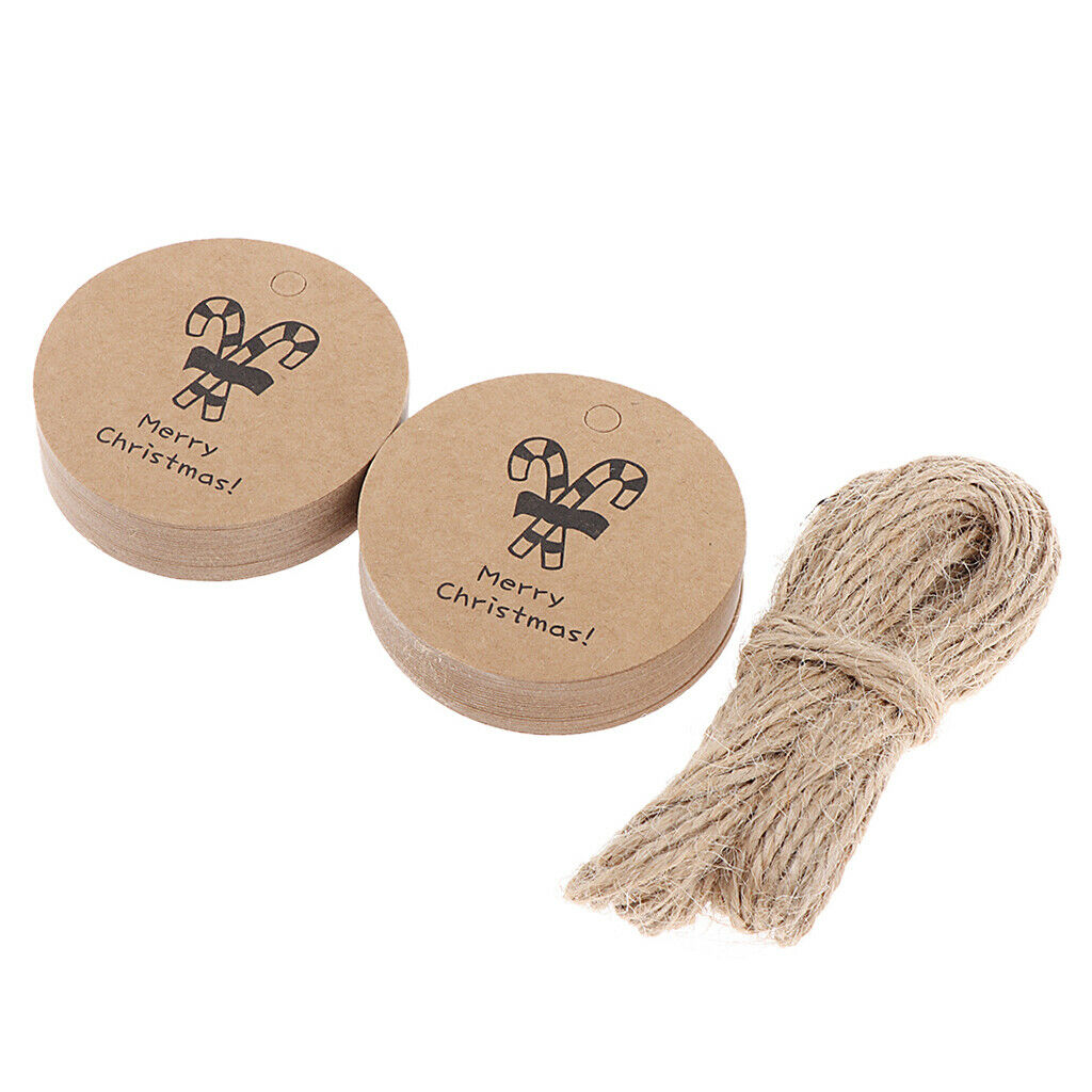 50pcs Merry Christmas Crutch Round Kraft Paper Gift Tag Labels Favors