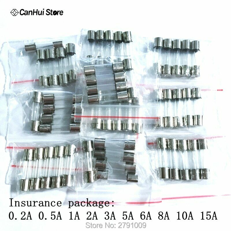 50pcs Fast-Blow Glass Tube Fuses Assorted Kit 0.2A-15A 5x20mm