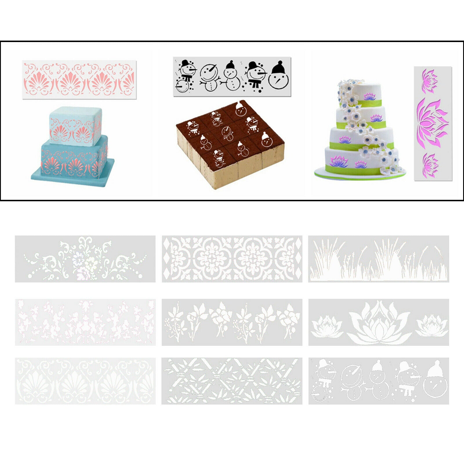 Set of 9 DIY Cake Lace Decoration Moulds Embosser Mat Mold Eco-friendly