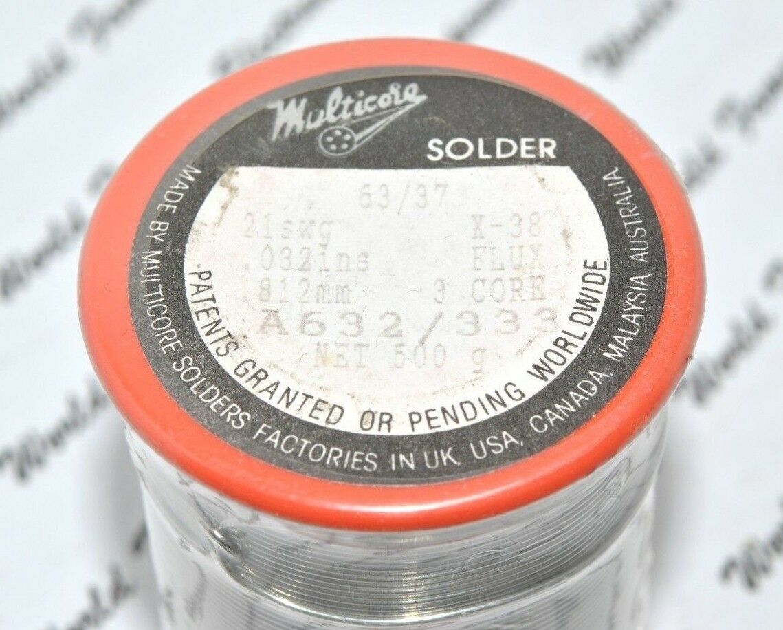 500g(1Reel)- MULTICORE 63/37 21SWG X38 0.812mm FLUX A632/333 Solder NOS Non-RoHS