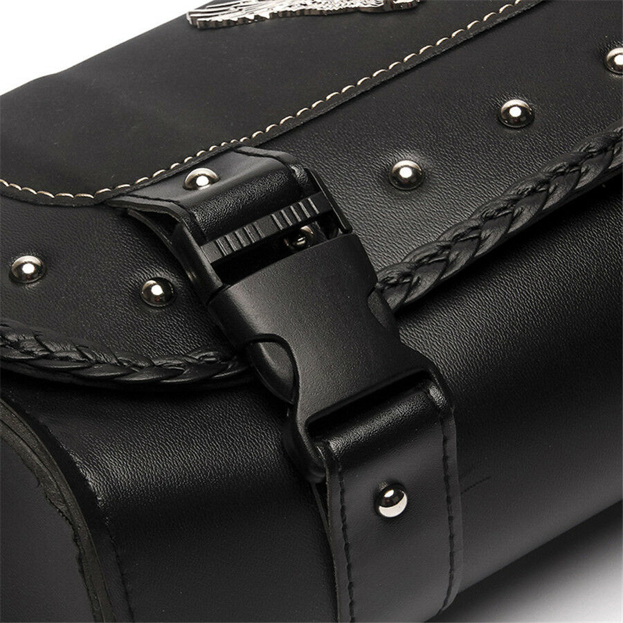 Motorcycle PU Leather Side Bag Saddle Bags Black For Sportster Kawasaki