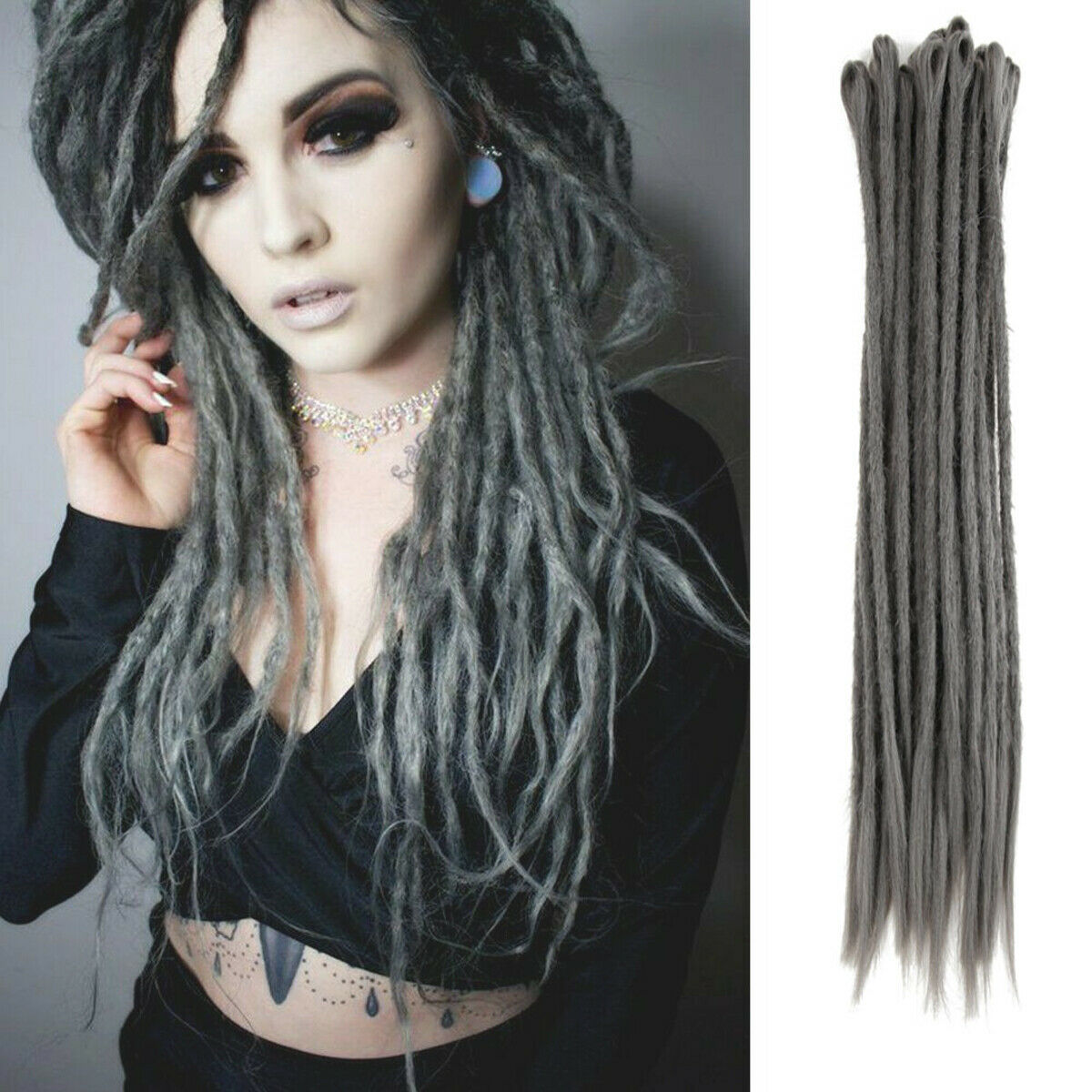 5pcs 20"/50cm Grey Handmade Dreadlocks Extensions Synthetic Crochet Dreads Locs