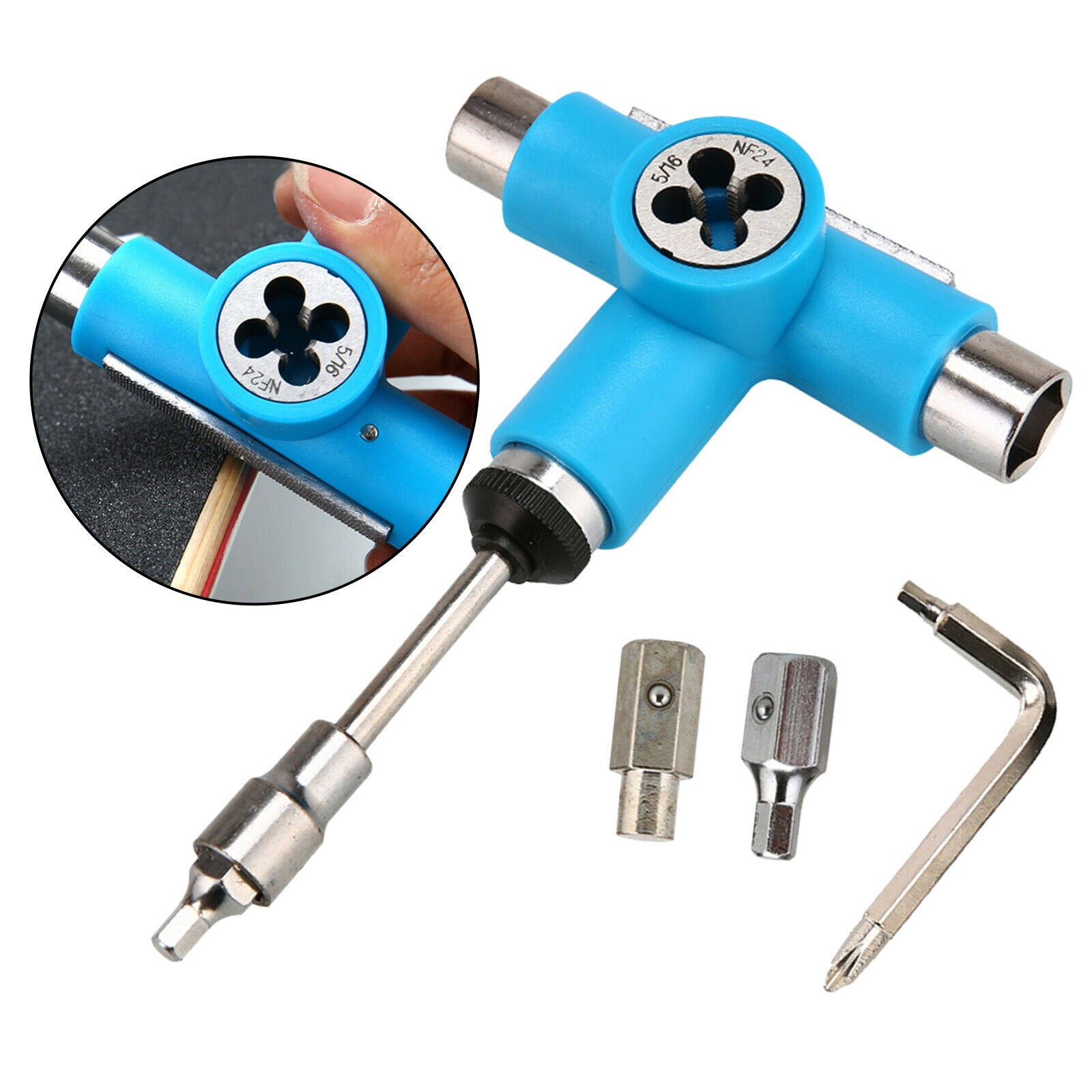 Skateboard Roller Skate Longboard T Tool Wrench Spanner Screwdriver Blue