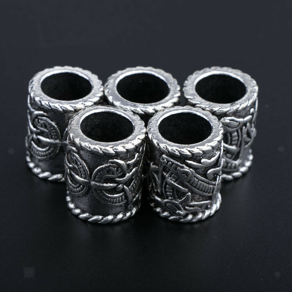 Prettyia 5x Large Norse Viking Dragons Rune Beads for Hair Beard DIY Jewelry
