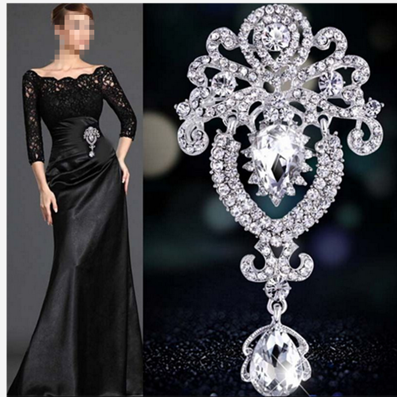 Large Flower Bridal Brooch Rhinestone Crystal Diamante Wedding Broach Pin Gift