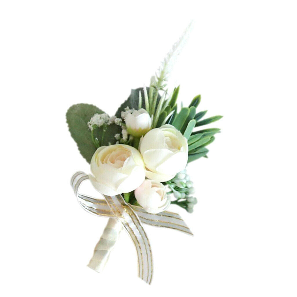 Artificial Tea Flower Boutonniere Wedding Party Corsage Wrist Flower Brooch
