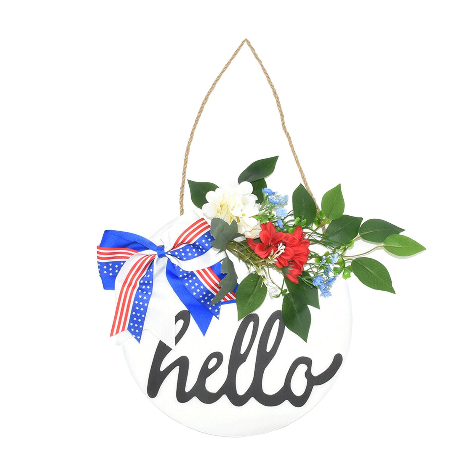 11.8" American Wreath Flower Garland Knotted Bow Independence Day Hanging