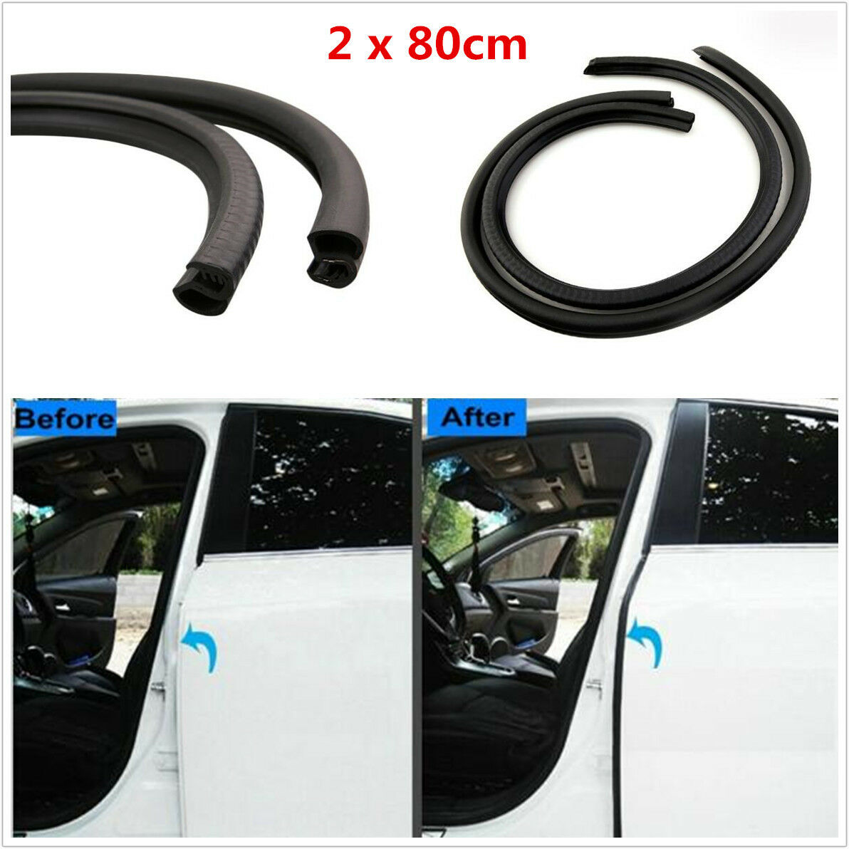 2Pcs B Pillar Car Door Rear Trim Edge Seal Strip Moulding Rubber Sealing Strips